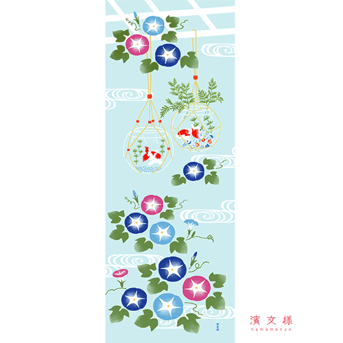 絵てぬぐい　朝顔と金魚玉