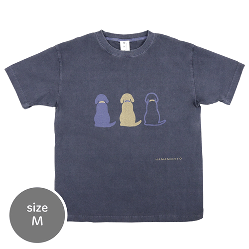 ピグメント染めTシャツM　おすわりわんこ　デニム