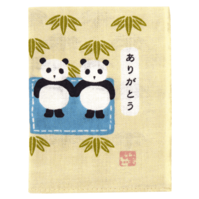 ひとことはんかち　ありがとう双子パンダ