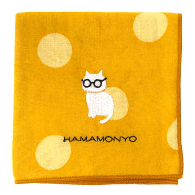 リバーシブルガーゼハンカチ　水玉とねこめがね