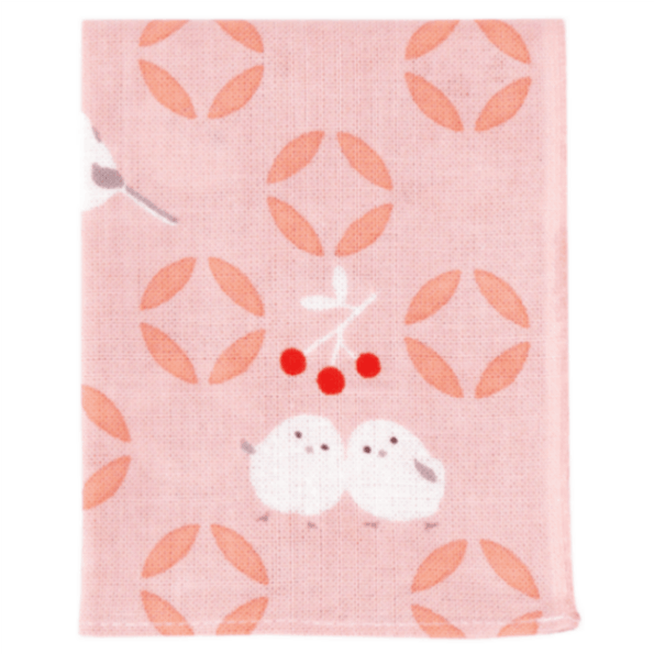 てぬぐいのはんかち　シマエナガ七宝