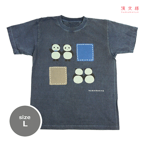 ピグメント染めTシャツＬ　パッチワークパンダ　デニム
