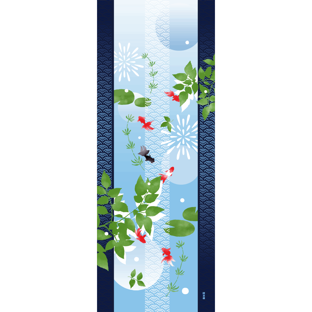 絵てぬぐい　青海波金魚