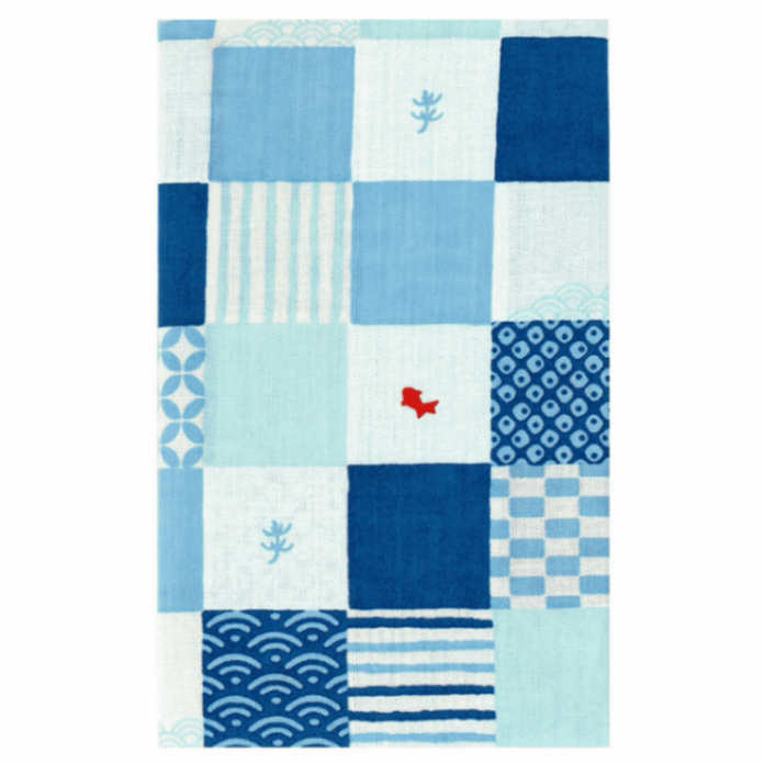 てぬぐい　市松こもんに豆金魚