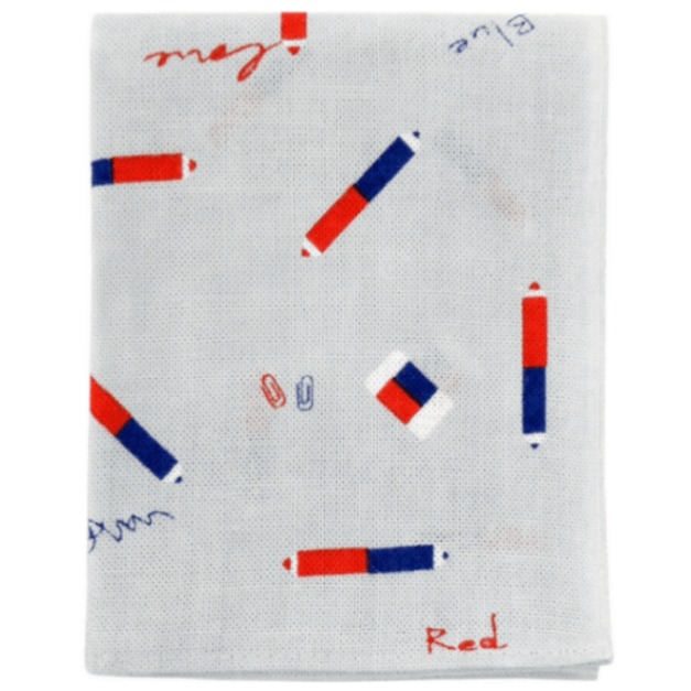 てぬぐいのはんかち　まめ赤青えんぴつ