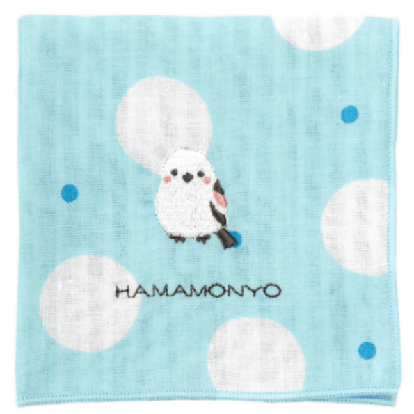 リバーシブルガーゼハンカチ　ダブル水玉とシマエナガ