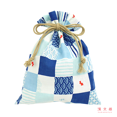 巾着大　市松こもんに豆金魚