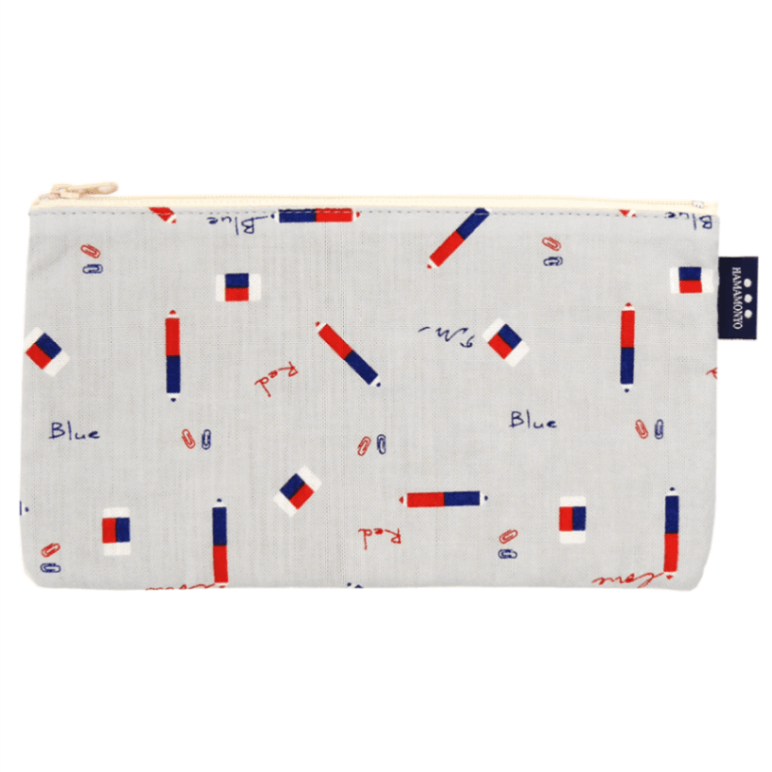 フラットポーチ　まめ赤青えんぴつ