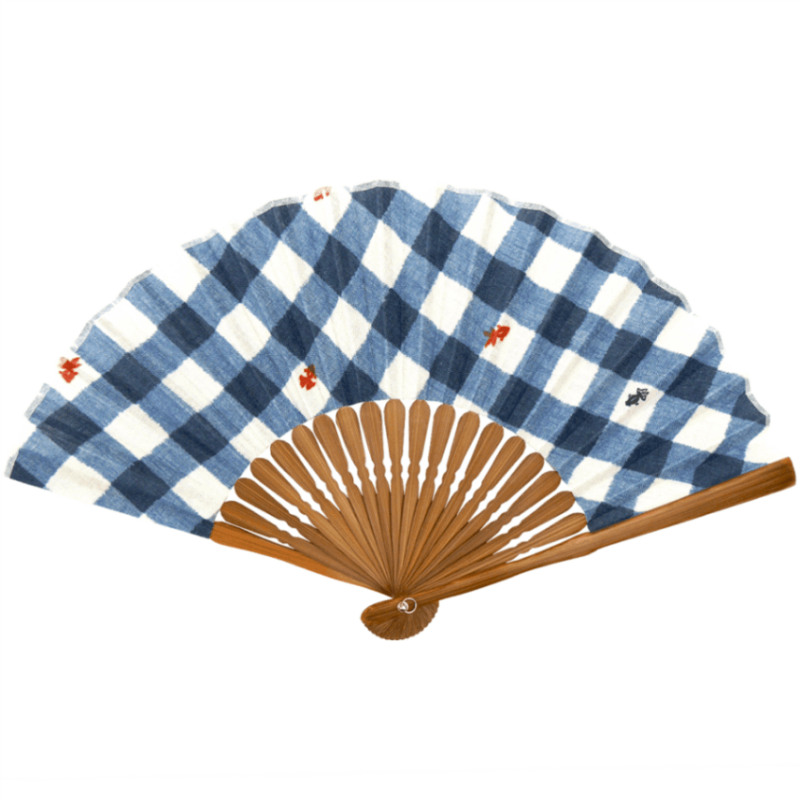 【在庫限りで終了】てぬぐい扇子　格子金魚