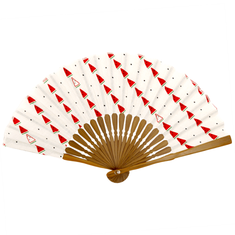 てぬぐい扇子　ななめ縞スイカ