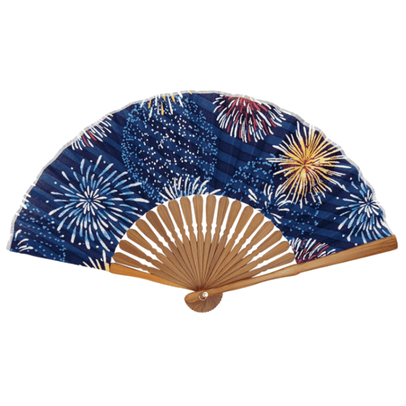 てぬぐい扇子　夏色花火