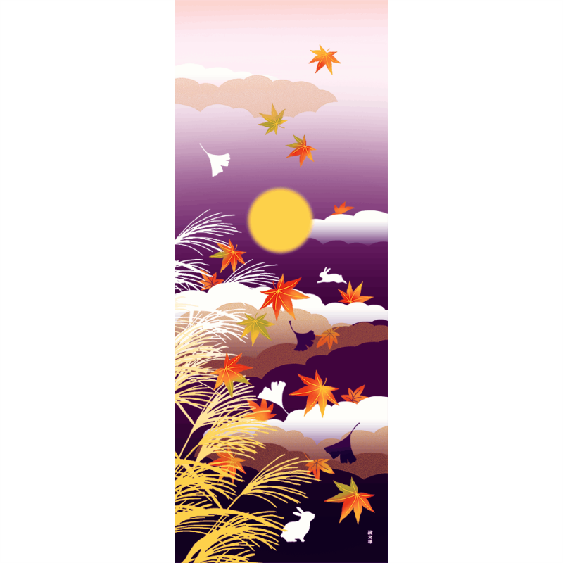 絵てぬぐい　秋のおぼろ月