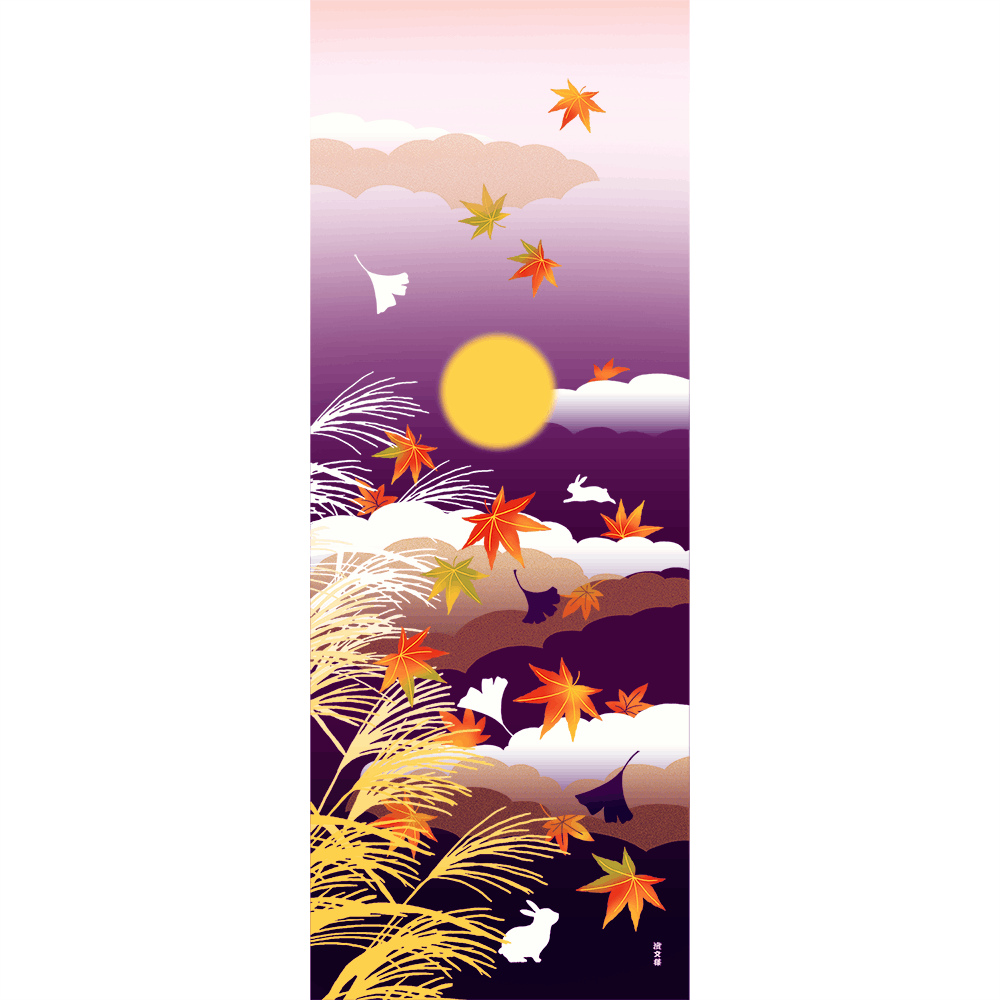 絵てぬぐい　秋のおぼろ月