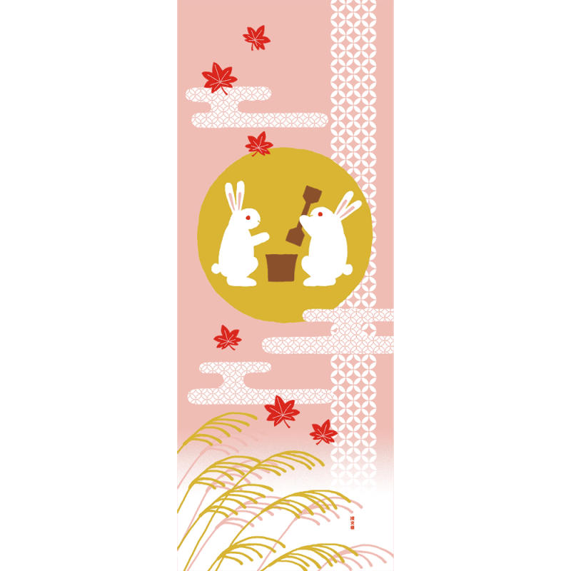 絵てぬぐい　餅つき兎