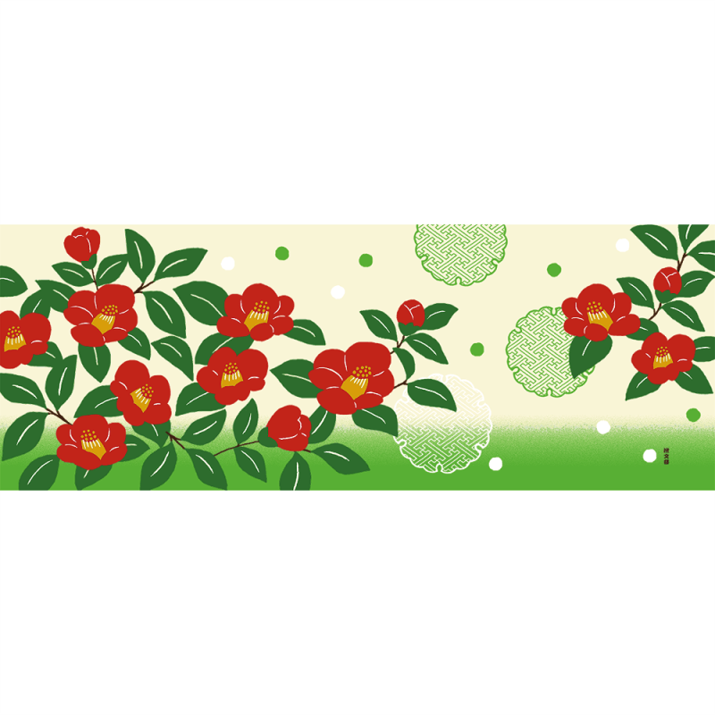 絵てぬぐい　椿咲く頃