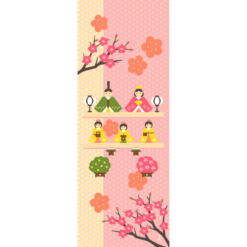 絵てぬぐい　木彫り雛