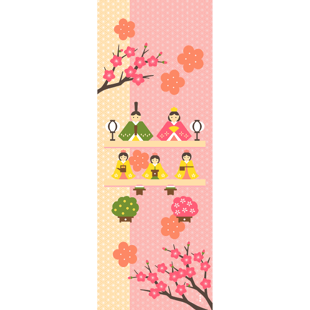 絵てぬぐい　木彫り雛