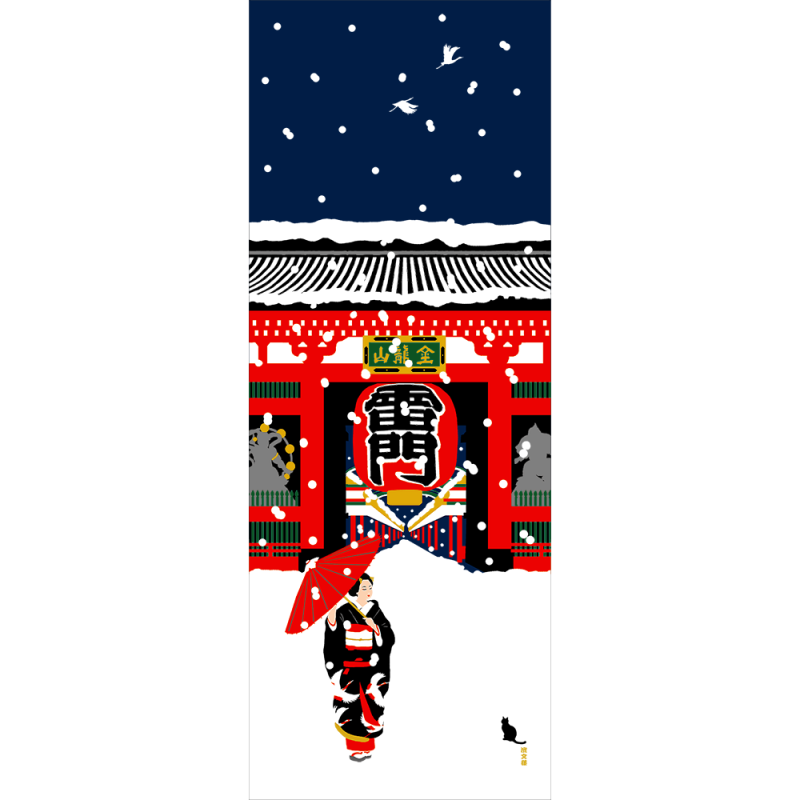絵てぬぐい　浅草雪景色