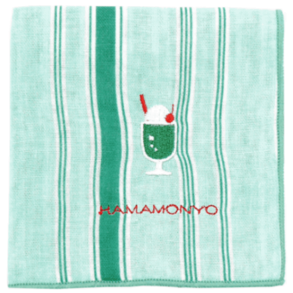 リバーシブルガーゼハンカチ　まだら縞とクリームソーダ