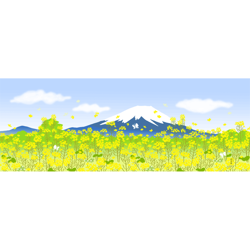 絵てぬぐい　富士山と菜の花春景色