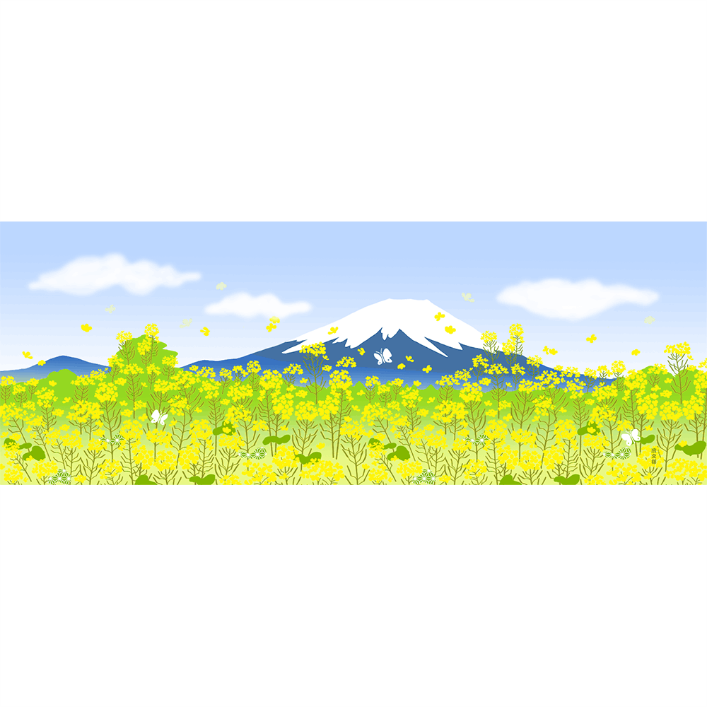 絵てぬぐい　富士山と菜の花春景色