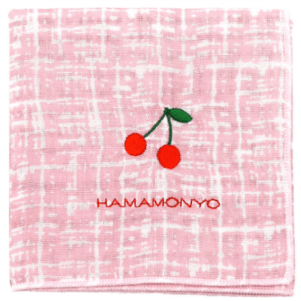 リバーシブルガーゼハンカチ　ツイードとチェリー