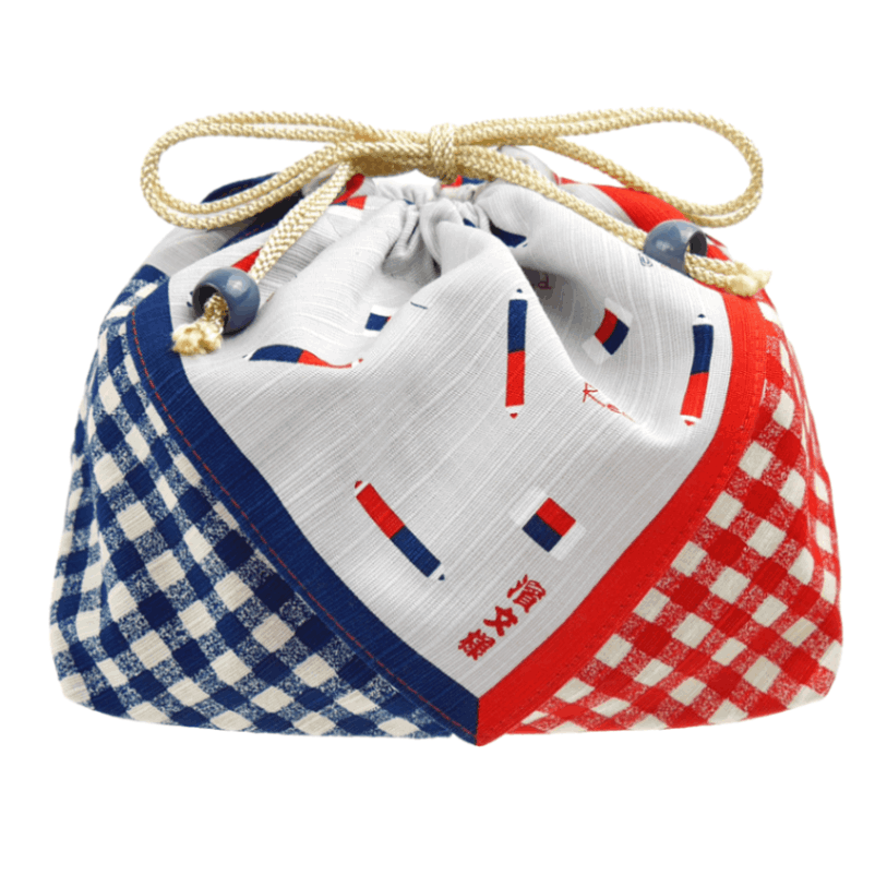 お弁当巾着　まめ赤青えんぴつ