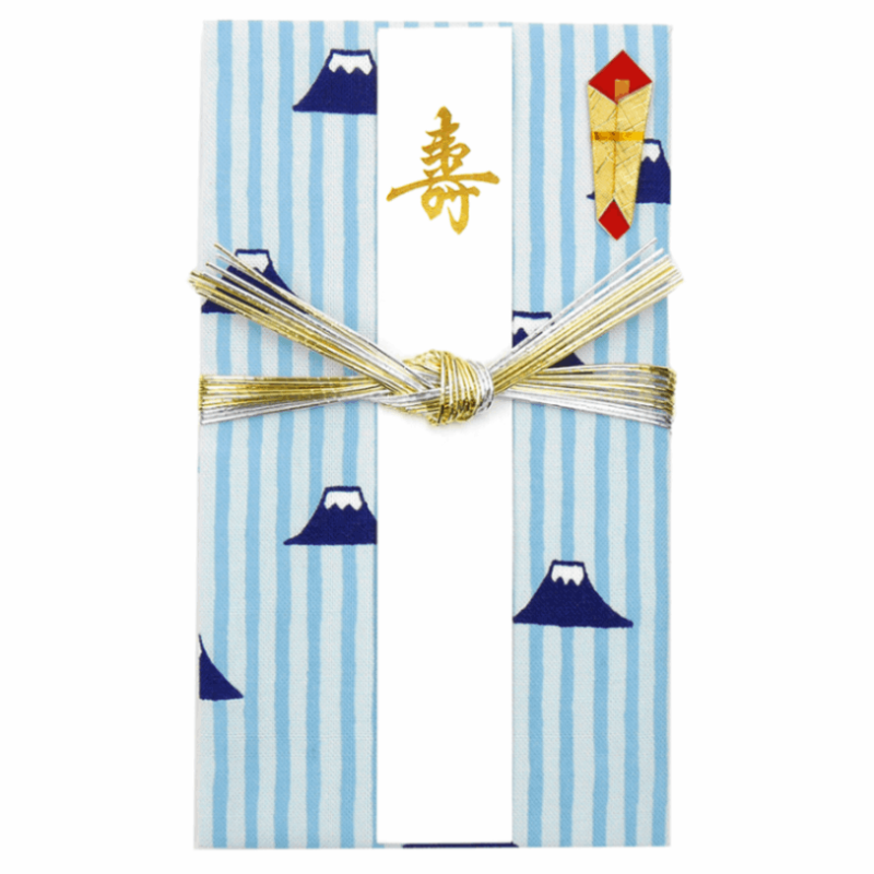 てぬぐいのはんかち　金封　寿　縦縞富士