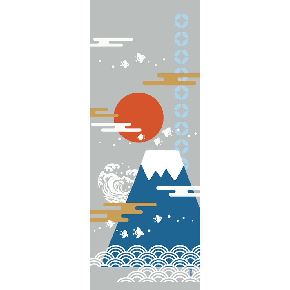 絵てぬぐい　富士山と千鳥あそび