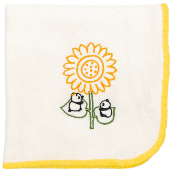 モール糸タオルハンカチ　向日葵とパンダ