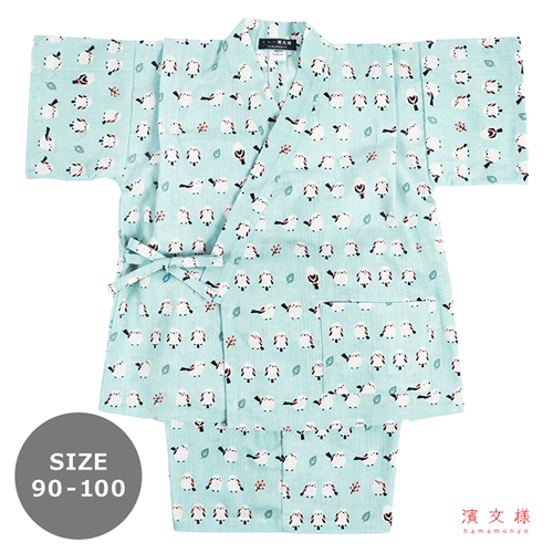 90-100サイズ　キッズ甚平　ちゃんこいシマエナガ　エメブルー