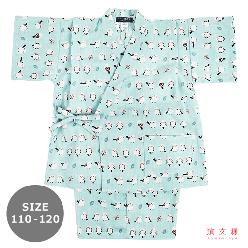 110-120サイズ　キッズ甚平　ちゃんこいシマエナガ　エメブルー