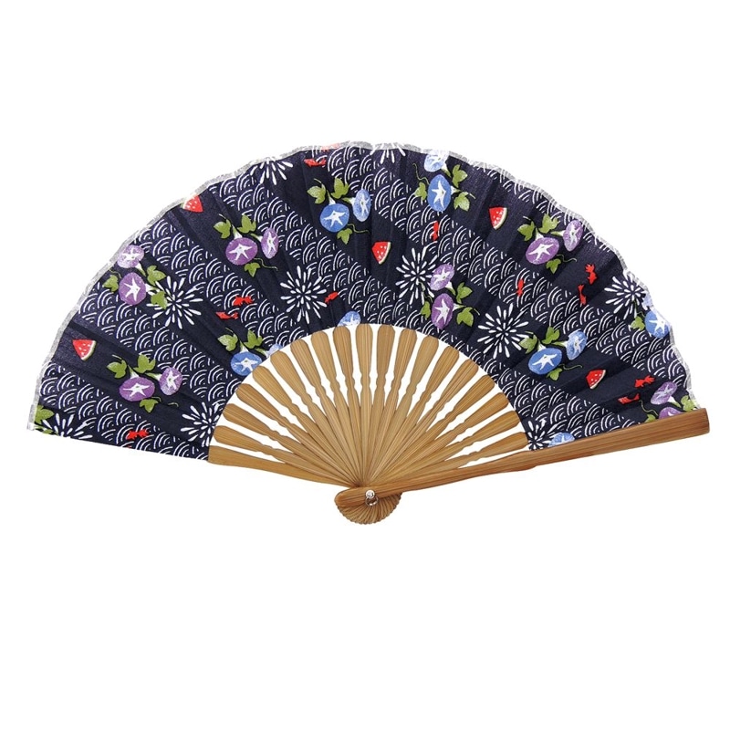てぬぐい扇子　夏青海波