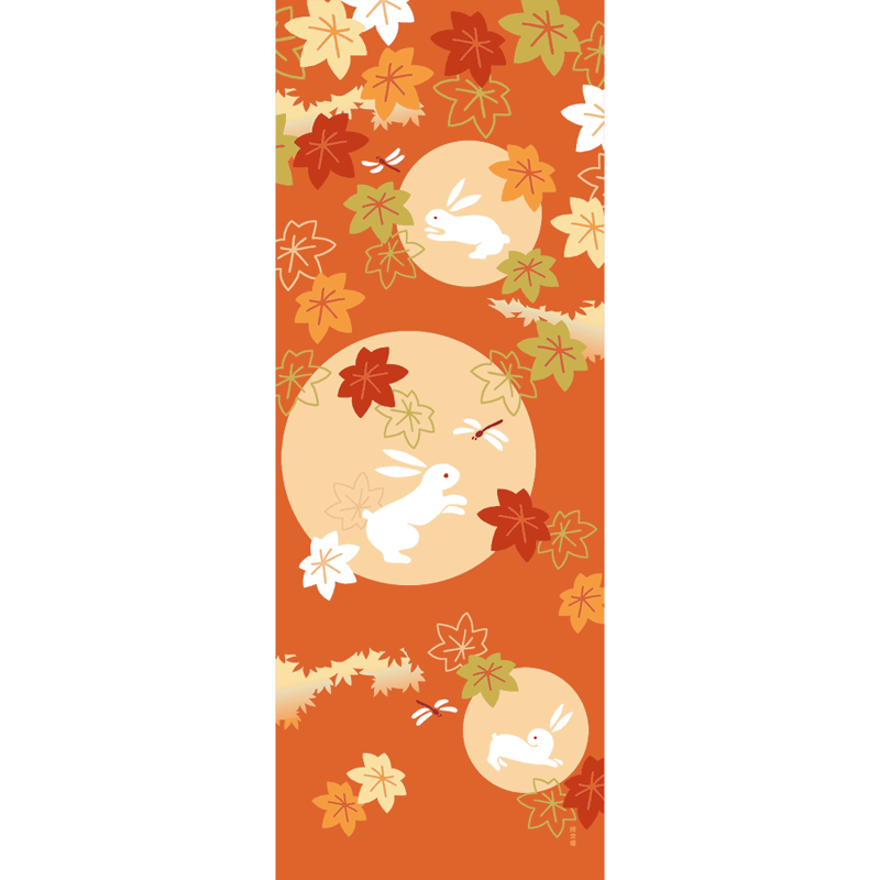 絵てぬぐい　秋うさぎと紅葉重ね