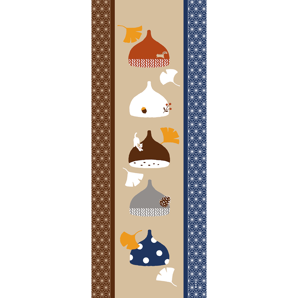 絵てぬぐい　どんぐり帽子と栗