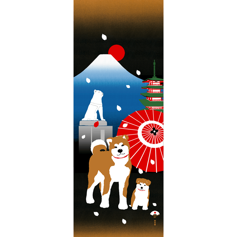 絵てぬぐい　秋田犬ハチ