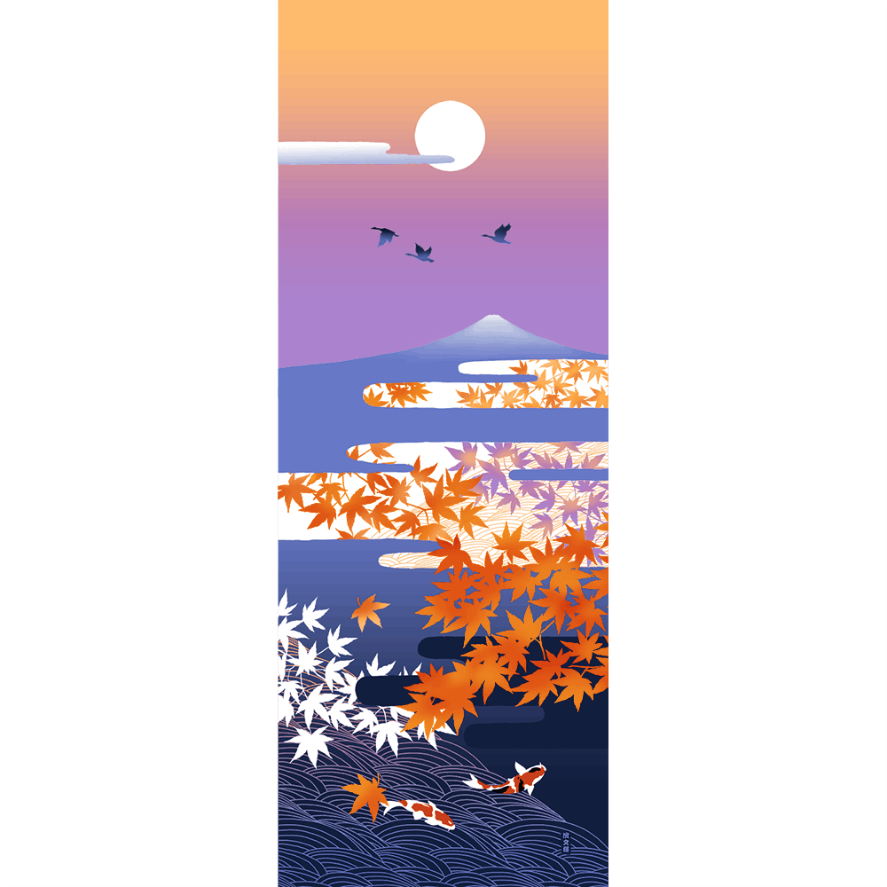 絵てぬぐい　夕暮れ月