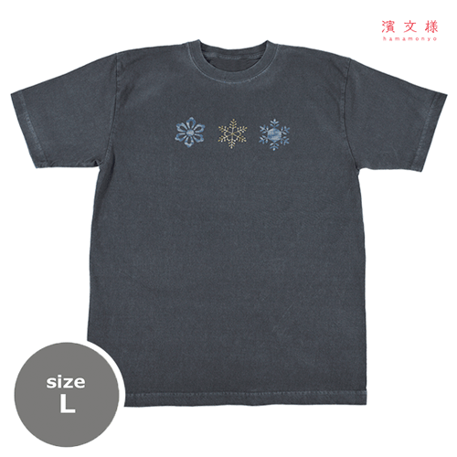 ピグメント染めTシャツＬ　雪華モダン　デニム
