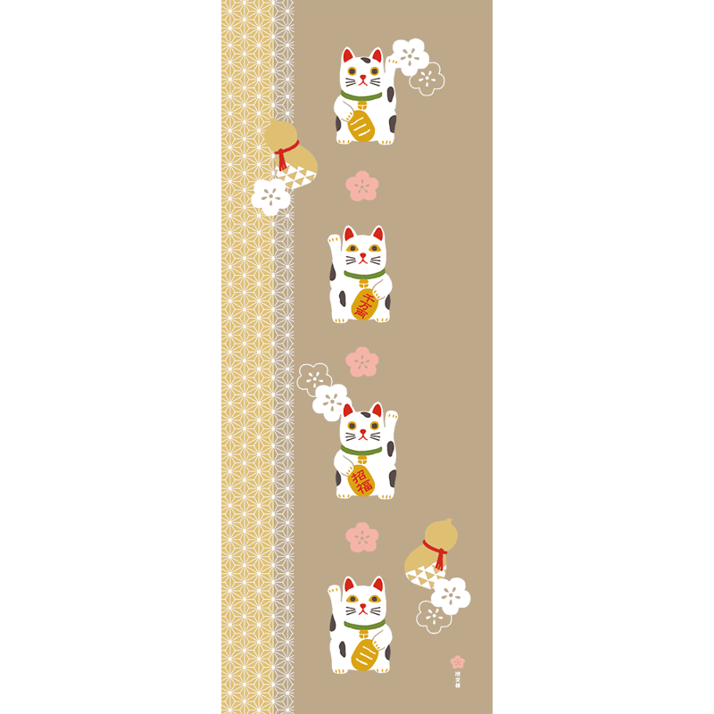 絵てぬぐい　ほっこり瓢箪と招き猫