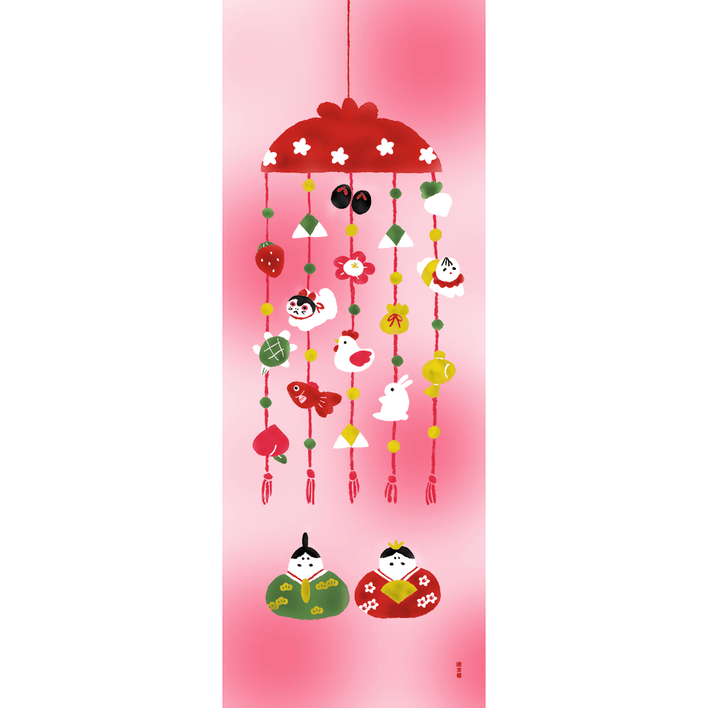 絵てぬぐい　ほのぼの雛かざり