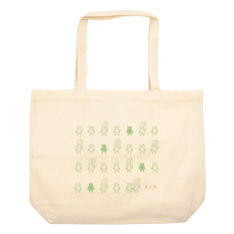 ポケット付ナチュラルワイドトート　雨の日カエル