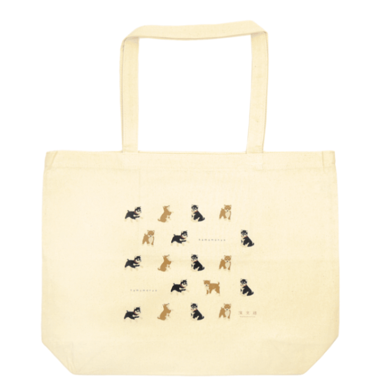 ポケット付ナチュラルワイドトート　豆柴と黒柴