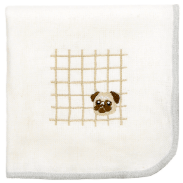 モール糸タオルハンカチ　パグと格子