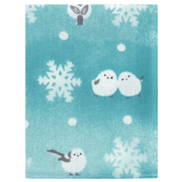 てぬぐいのはんかち　シマエナガと雪