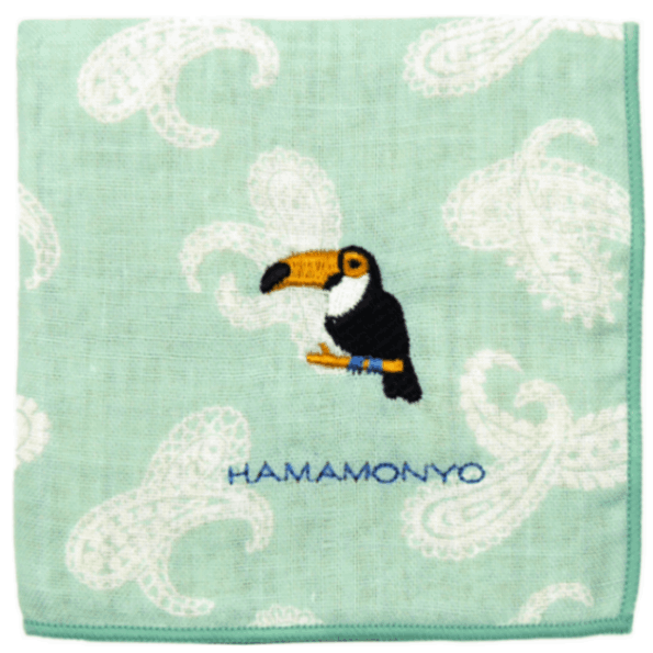 リバーシブルガーゼハンカチ　ペイズリーとオニオオハシ