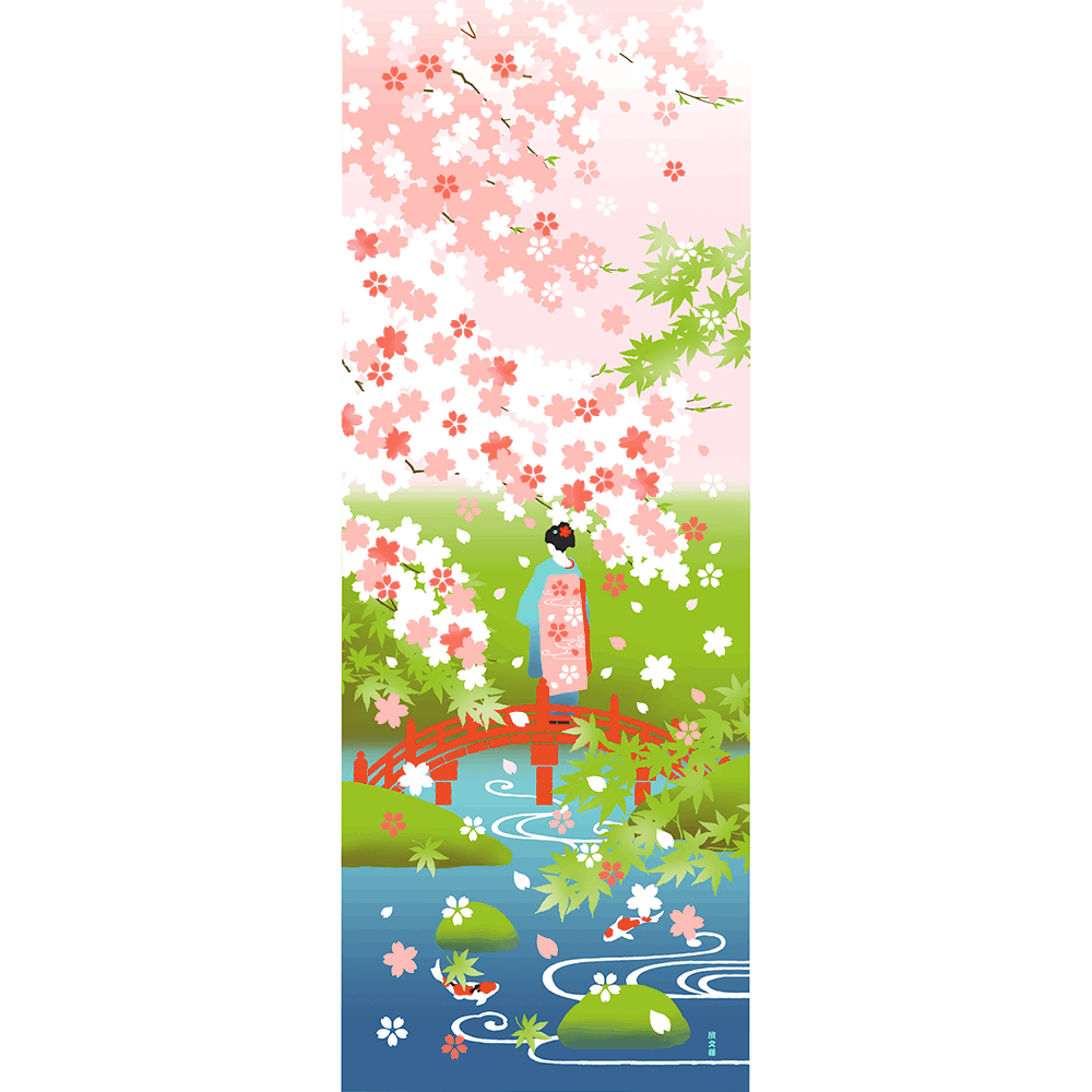 絵てぬぐい　桜　新緑