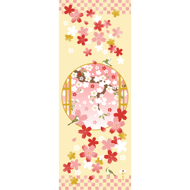 絵てぬぐい　舞桜と鶯