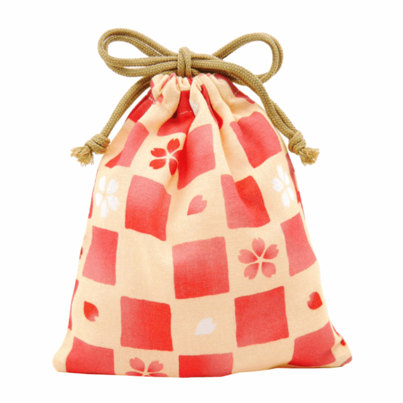 巾着小　ふんわり桜と市松