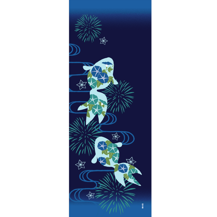 絵てぬぐい　夏花金魚