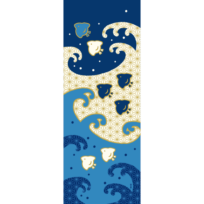 絵てぬぐい　千鳥と大波